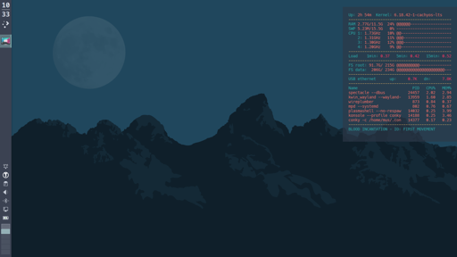 Screenshot of a Plasma desktop with a monospace font conky