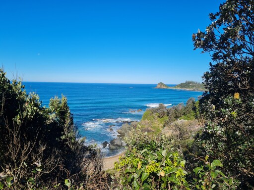 View of the beach and ocean from the Port Macquarie Coastal Walk heading South.