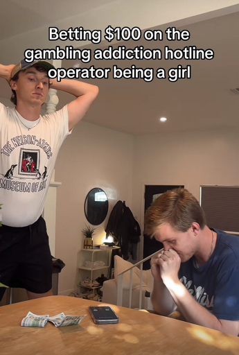 Betting $100 on the
gambling addiction hotline operator being a girl (TikTok screencap)