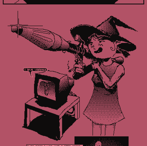 Zalma having fun with an RPG, Clippit: "I love violence"